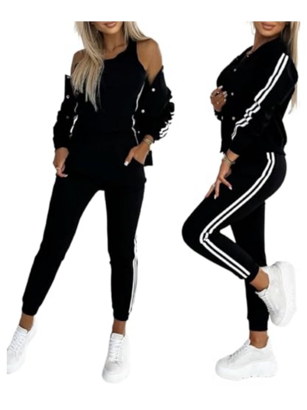 CHICME 3 Piece Bomber Jacket Tracksuit Set Modal Blend Joggers Womens